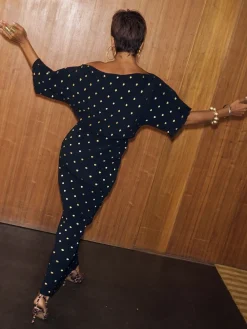 Never Fully Dressed Black Petite Tilly Plisse Dress with Gold Fleck Discount