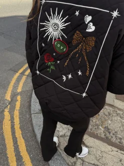 Never Fully Dressed Black Embroidered Quilted Fur Lined Bomber Jacket Outlet