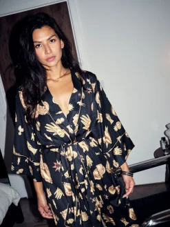 Never Fully Dressed Black/Gold Charm Satin Robe Online