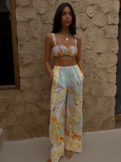 Never Fully Dressed Blue Sun Viscose Cotton Blend Trousers Clearance