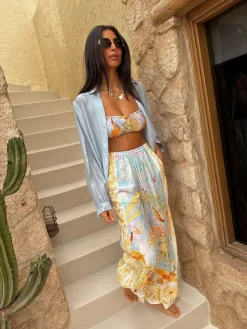 Never Fully Dressed Blue Sun Viscose Cotton Blend Trousers Clearance