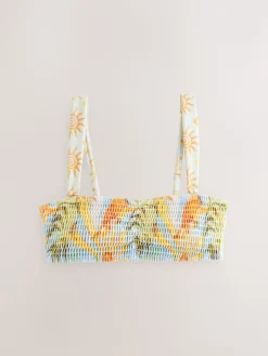 Never Fully Dressed Blue Sun Shirred Bandeau Bikini Top Best