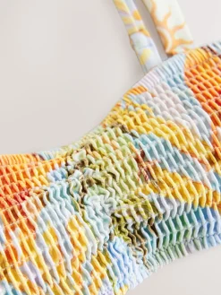 Never Fully Dressed Blue Sun Shirred Bandeau Bikini Top Best