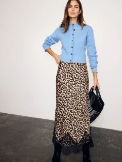 Never Fully Dressed Brown Leopard Print Lace Maeva Midi Skirt Sale