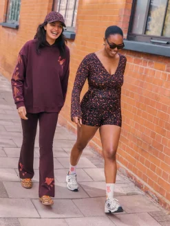 Never Fully Dressed Cotton Flare Leggings Burgundy Embroidered Outlet