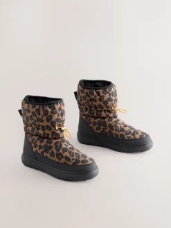 Never Fully Dressed Burgundy Leopard Nylon Padded Boots New