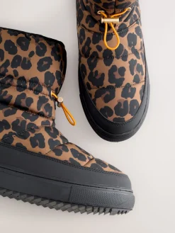 Never Fully Dressed Burgundy Leopard Nylon Padded Boots New