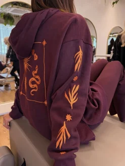Never Fully Dressed Burgundy Red Embroidery Cotton Hoodie Sale