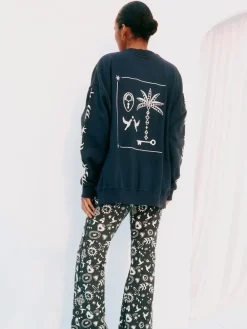 Never Fully Dressed Embroidered Sweatshirt Charcoal Grey Sale