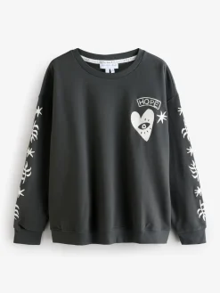 Never Fully Dressed Embroidered Sweatshirt Charcoal Grey Sale