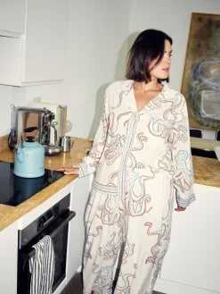 Never Fully Dressed Cream Octopus Viscose Button Through Pyjamas Discount