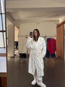 Never Fully Dressed Cream Ski Print Waffle Robe