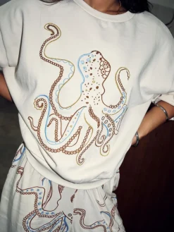 Never Fully Dressed Cream Octopus Cotton Brushed Sweatshirt Discount