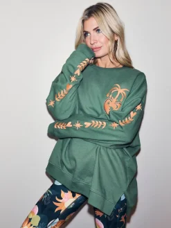 Never Fully Dressed Embroidered Sweatshirt Khaki Green
