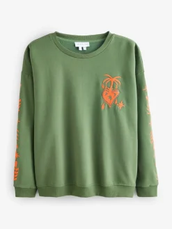 Never Fully Dressed Embroidered Sweatshirt Khaki Green