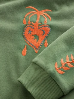 Never Fully Dressed Embroidered Sweatshirt Khaki Green