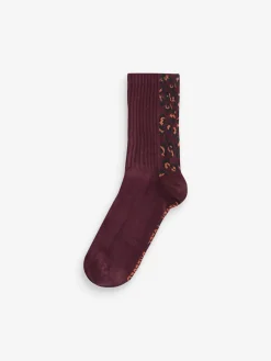 Never Fully Dressed Ribbed Socks 3 Pack Leopard/Burgandy/Orange Clearance