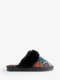 Never Fully Dressed Multi Black Quilted Faux Fur Lined Mule Slippers Online