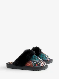 Never Fully Dressed Multi Black Quilted Faux Fur Lined Mule Slippers Online