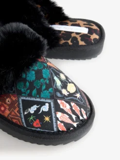 Never Fully Dressed Multi Black Quilted Faux Fur Lined Mule Slippers Online
