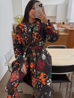 Never Fully Dressed Night Garden Quilted Robe with Faux Fur Lining Online