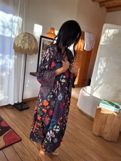 Never Fully Dressed Night Garden Satin Long Line Robe New