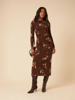 Nobody's Child Nobodys Child Brown Long Sleeve Laurella Midi Dress Hot