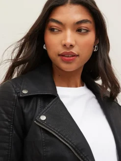 NOISY MAY Black 100% Cotton Leather Look Biker Jacket Best