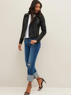 NOISY MAY Black 100% Cotton Leather Look Biker Jacket Best
