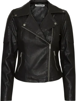 NOISY MAY Black 100% Cotton Leather Look Biker Jacket Best