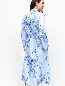 Nora Rose Blue Floral Print Lace Insert Long Sleeve Dressing Gown Outlet