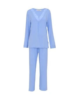 Nora Rose Blue Jersey Scalloped V-Neck Lace Long Sleeve Pyjamas Set Best