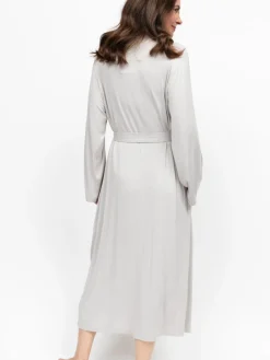 Nora Rose Grey Jersey Lace Insert Long Sleeve Dressing Gown Outlet