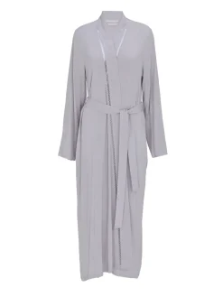 Nora Rose Grey Jersey Lace Insert Long Sleeve Dressing Gown Outlet