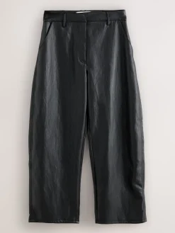 Nothing Ordinary Faux Leather Barrel Leg Trousers Black Hot