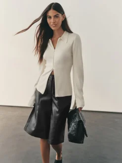 Nothing Ordinary Black Faux Leather Knee Length Bermuda Shorts Online