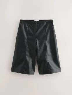 Nothing Ordinary Black Faux Leather Knee Length Bermuda Shorts Online