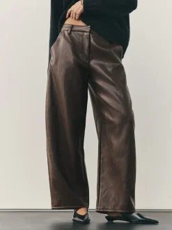 Nothing Ordinary Faux Leather Barrel Leg Trousers Chocolate Brown Hot