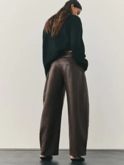 Nothing Ordinary Faux Leather Barrel Leg Trousers Chocolate Brown Hot
