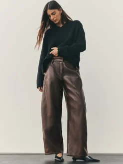 Nothing Ordinary Faux Leather Barrel Leg Trousers Chocolate Brown Hot