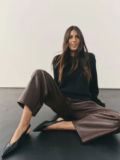 Nothing Ordinary Faux Leather Barrel Leg Trousers Chocolate Brown Hot