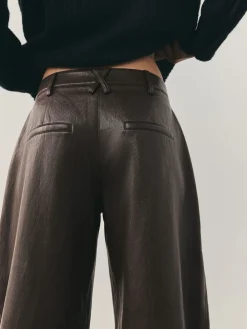 Nothing Ordinary Faux Leather Barrel Leg Trousers Chocolate Brown Hot