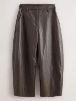 Nothing Ordinary Faux Leather Barrel Leg Trousers Chocolate Brown Hot