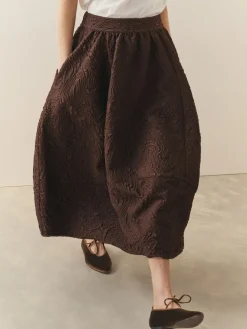 Nothing Ordinary Volume Jacquard Midi Skirt Chocolate Brown Clearance