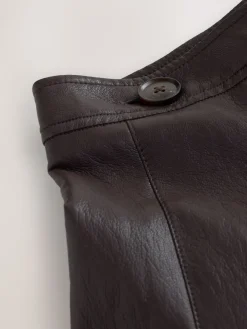 Nothing Ordinary Chocolate Brown Faux Leather Wrap Midi Kilt Skirt Best