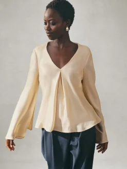 Nothing Ordinary Satin Metallic Long Sleeve Blouse Gold