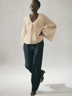 Nothing Ordinary Satin Metallic Long Sleeve Blouse Gold