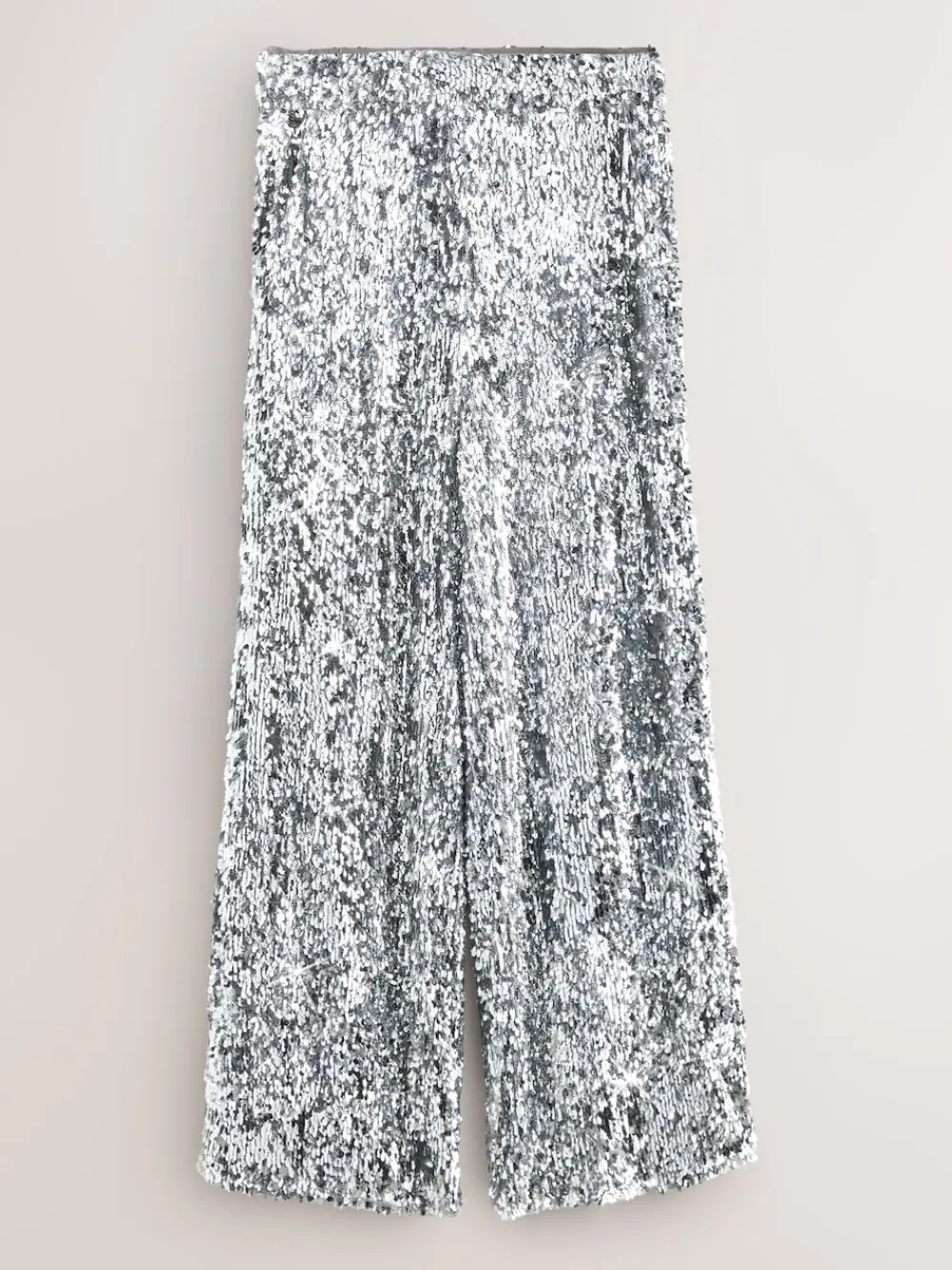 Nothing Ordinary Silver Sequin High Waist Wide Leg Trousers Hot