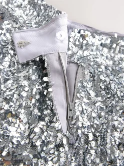 Nothing Ordinary Silver Sequin High Waist Wide Leg Trousers Hot