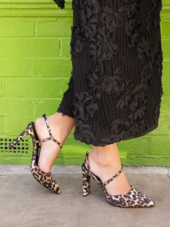 Novo Wide Fit Indie Point Toe Strappy Court Shoes Animal Discount